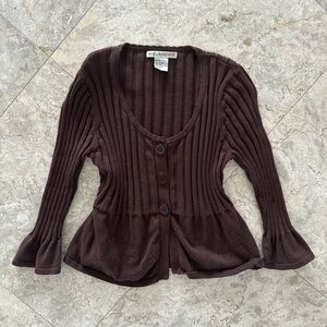 Requirements Chocolate Brown Ribbed Cardigan